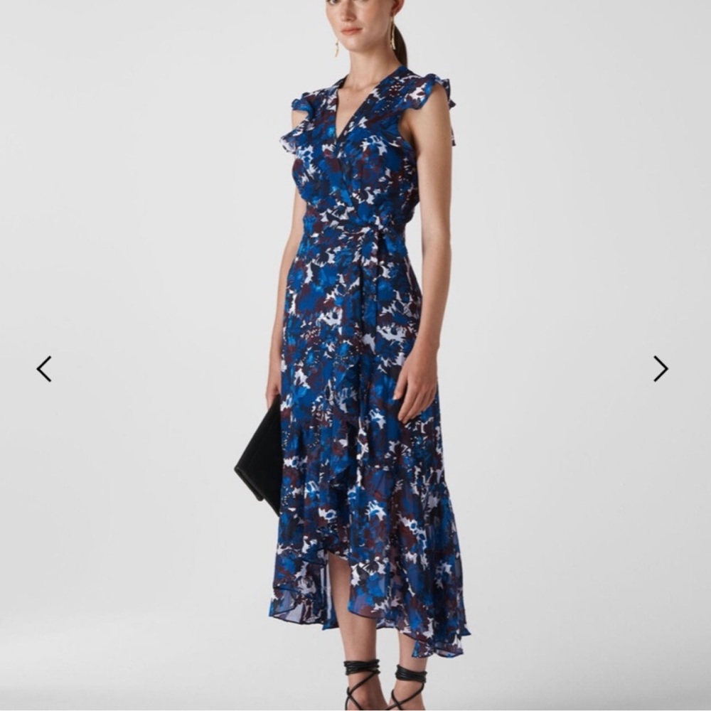 WHISTLES Multicolour Williamsburg Print Dress MIDI BKUE SIZE 4 S floral v-neck